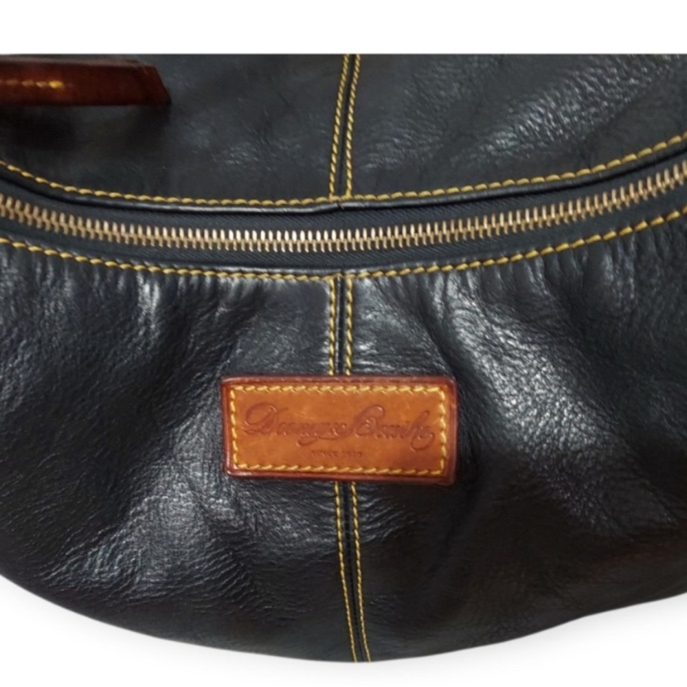 Dooney & Bourke Black Leather Shoulder Bag with Brown Trim - Picture 4 of 9